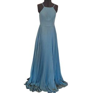 Azazie chiffon event dress size 6 pleated blue long‎ formal bridesmaid
